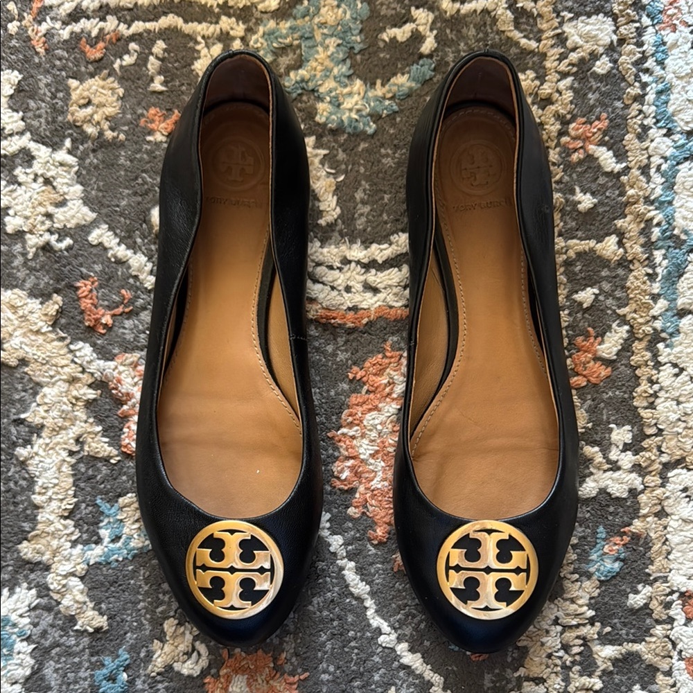 Tory Burch Black Leather Ballet Flats